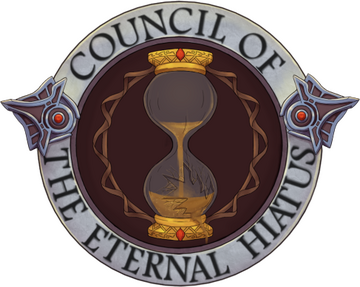 Council of the Eternal Hiatus logo featuring an hourglass with sand filling the bottom half