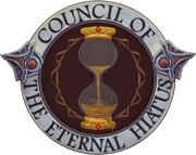 Council of the Eternal Hiatus logo featuring an hourglass with sand filling the bottom half