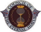 Council of the Eternal Hiatus logo featuring an hourglass with sand filling the bottom half