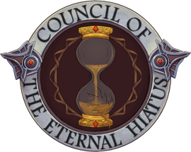 Council of the Eternal Hiatus logo featuring an hourglass with sand filling the bottom half